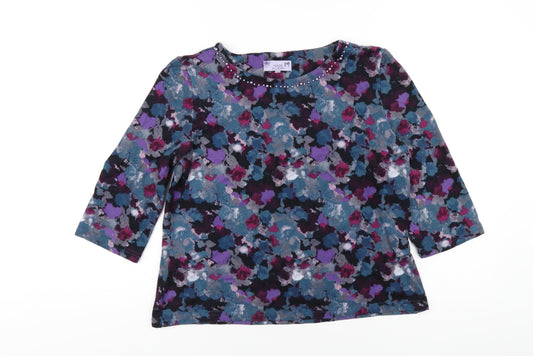 EWM Womens Multicoloured Polyester Basic T-Shirt Size 14 Round Neck - Beaded Neckline