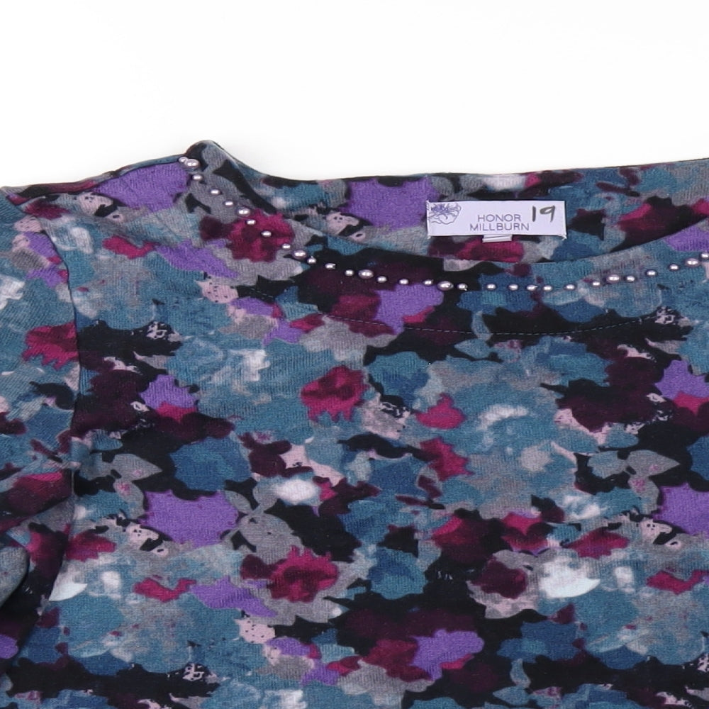 EWM Womens Multicoloured Polyester Basic T-Shirt Size 14 Round Neck - Beaded Neckline