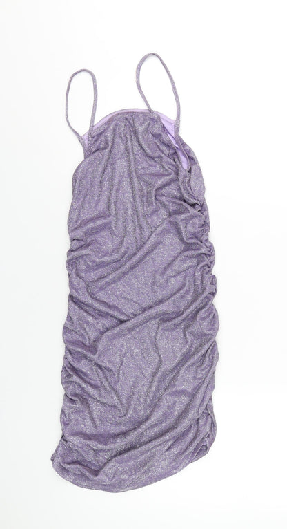 H&M Womens Purple Polyester Mini Size S Square Neck Pullover