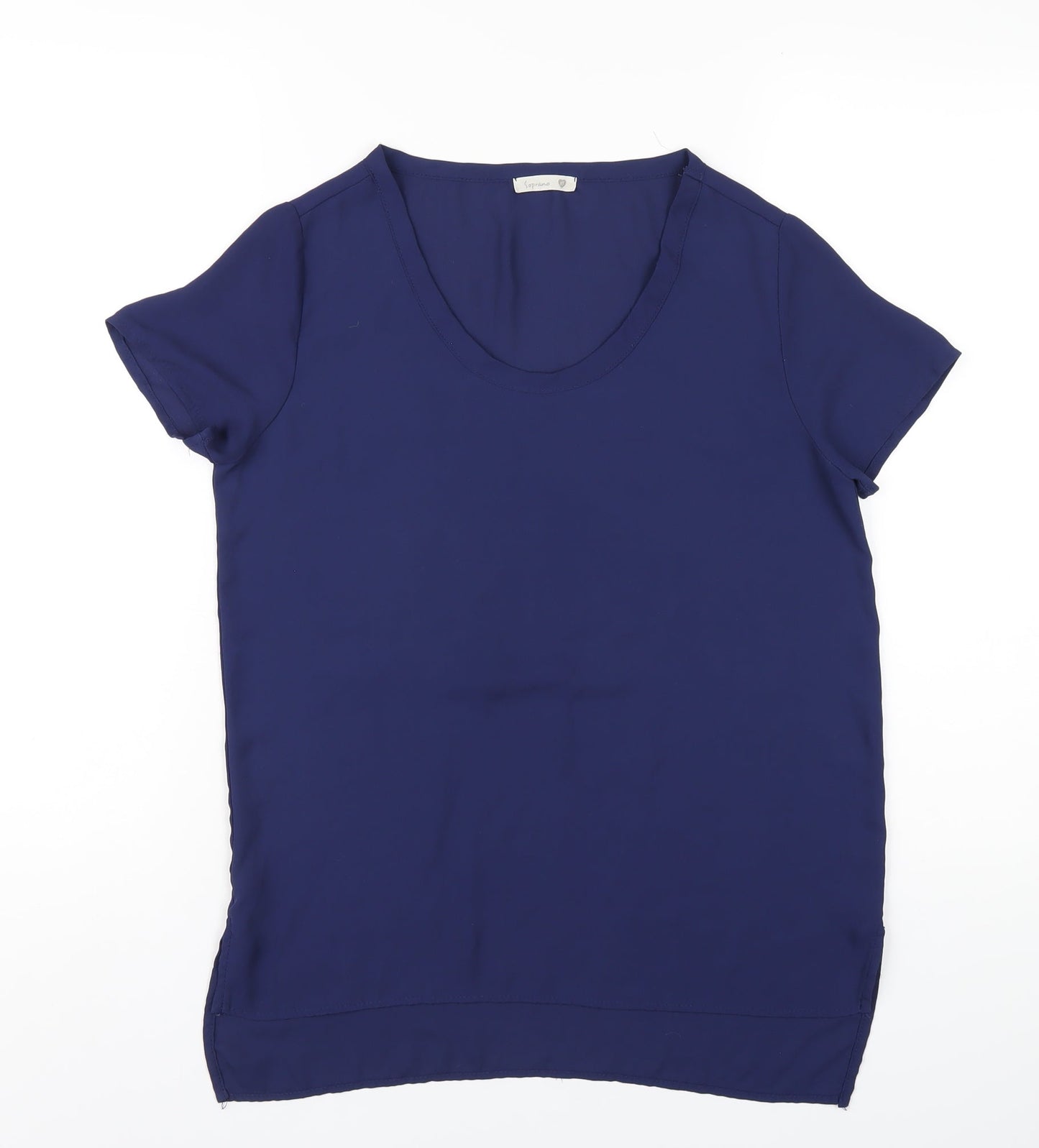 Soprano Womens Blue Polyester Basic T-Shirt Size XS Round Neck