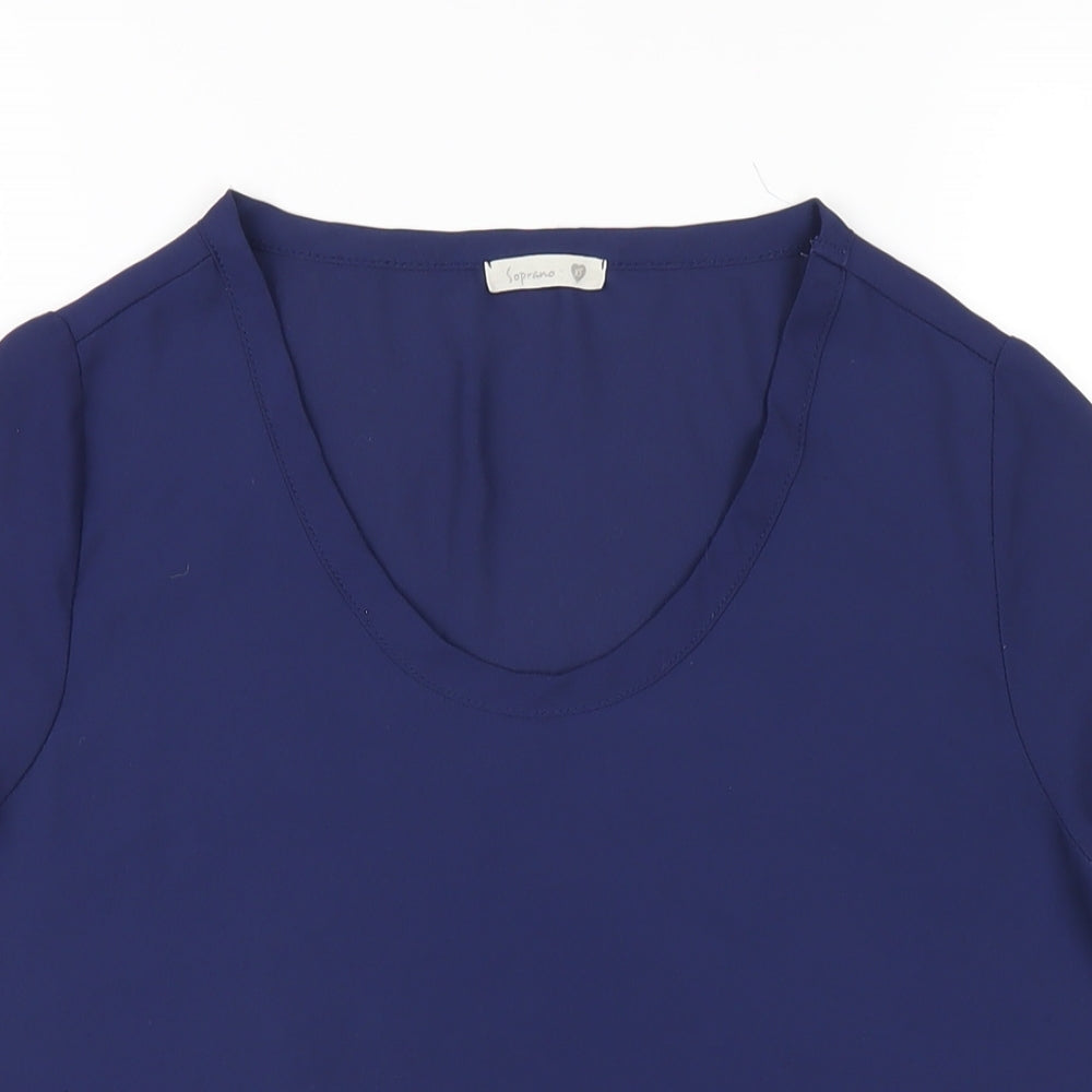 Soprano Womens Blue Polyester Basic T-Shirt Size XS Round Neck