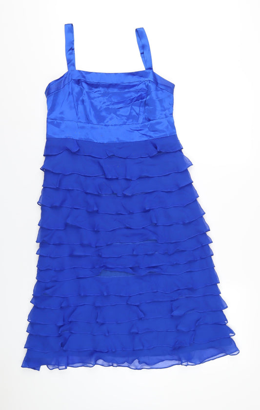 Monsoon Womens Blue Polyester A-Line Size 12 Square Neck Zip