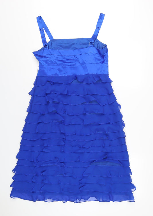 Monsoon Womens Blue Polyester A-Line Size 12 Square Neck Zip