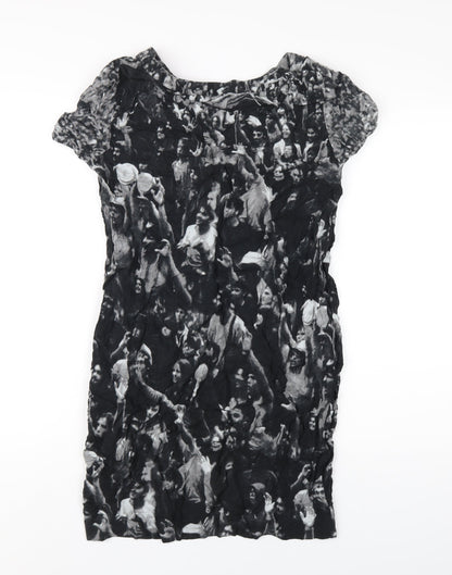 Zara Womens Black Geometric Viscose T-Shirt Dress Size M Boat Neck Pullover