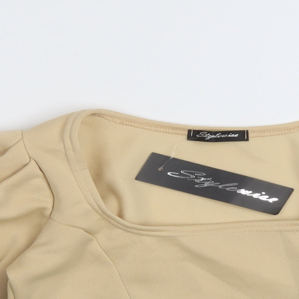 Womens UK Size L Stylewise Beige Cropped Blouse