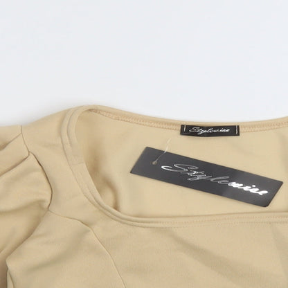 Womens UK Size L Stylewise Beige Cropped Blouse