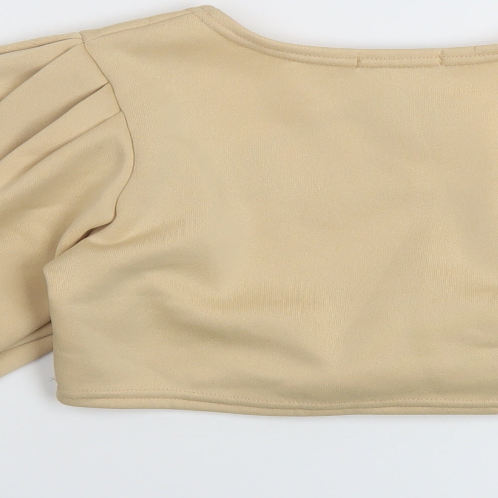 Womens UK Size L Stylewise Beige Cropped Blouse