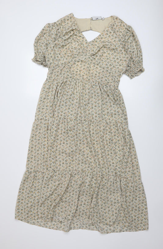 Daisy Street Womens Beige Floral Polyester A-Line Size 12 V-Neck Zip