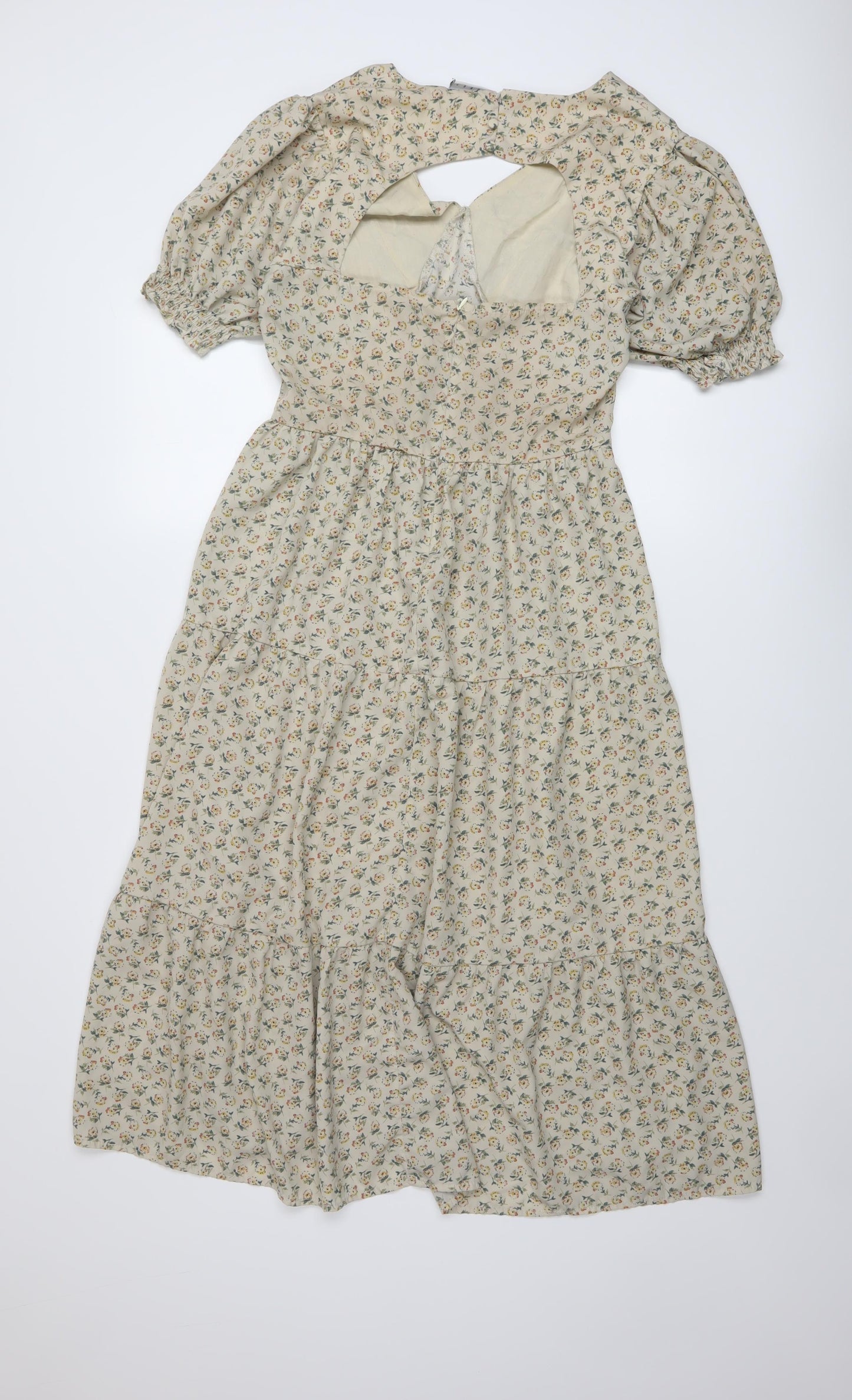 Daisy Street Womens Beige Floral Polyester A-Line Size 12 V-Neck Zip