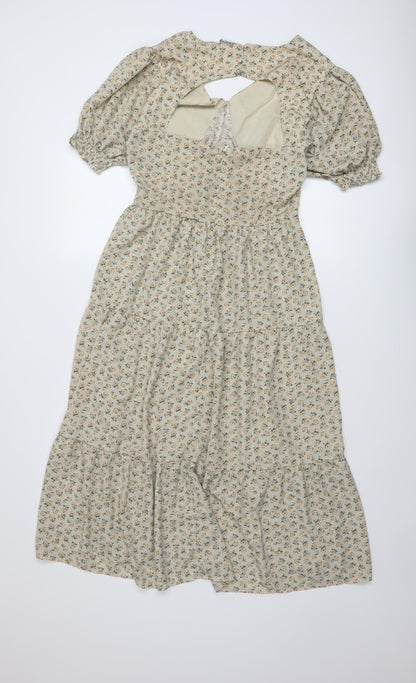 Daisy Street Womens Beige Floral Polyester A-Line Size 12 V-Neck Zip