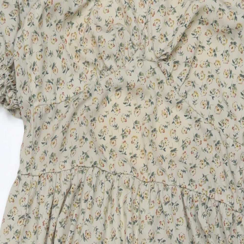 Daisy Street Womens Beige Floral Polyester A-Line Size 12 V-Neck Zip