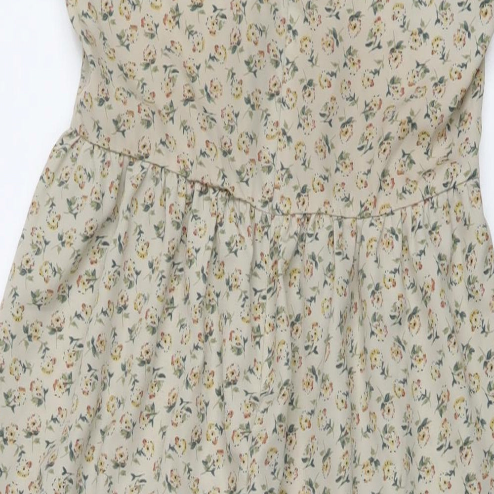 Daisy Street Womens Beige Floral Polyester A-Line Size 12 V-Neck Zip