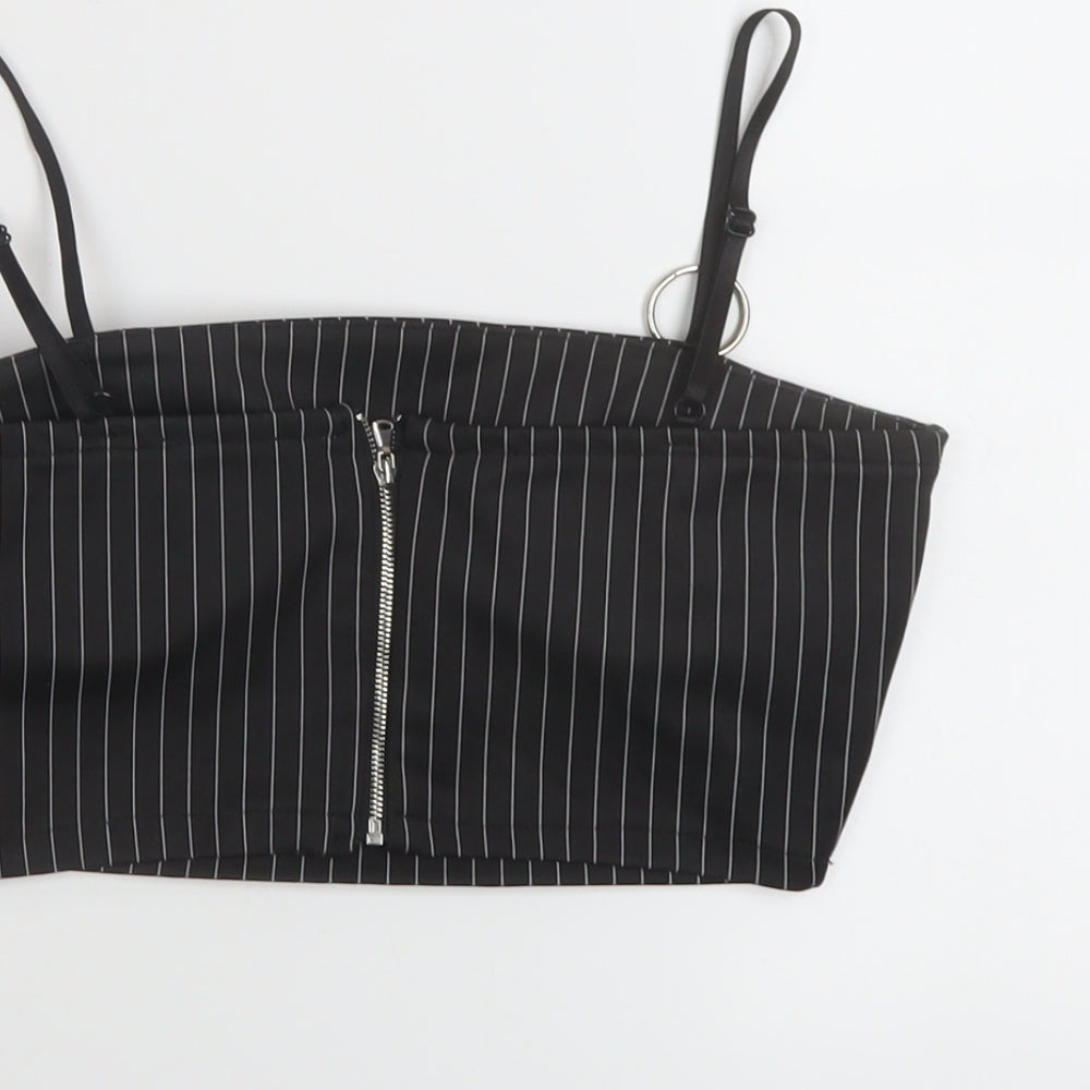 Zuiki Womens Black Striped Polyester Cropped T-Shirt Size S Square Neck