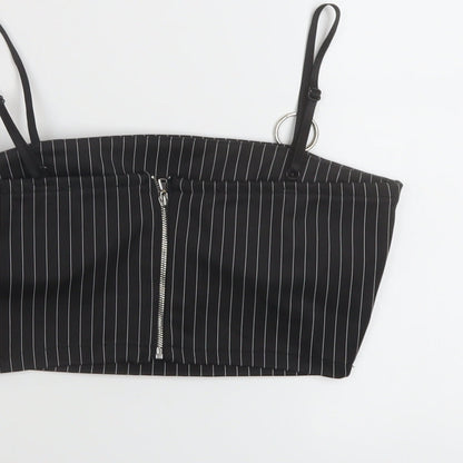 Zuiki Womens Black Striped Polyester Cropped T-Shirt Size S Square Neck