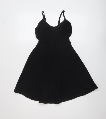 Miss Selfridge Womens Black Polyester Skater Dress Size 6 Round Neck Pullover