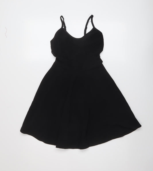 Miss Selfridge Womens Black Polyester Skater Dress Size 6 Round Neck Pullover
