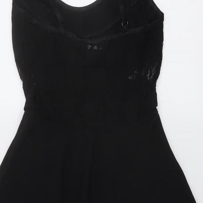 Miss Selfridge Womens Black Polyester Skater Dress Size 6 Round Neck Pullover