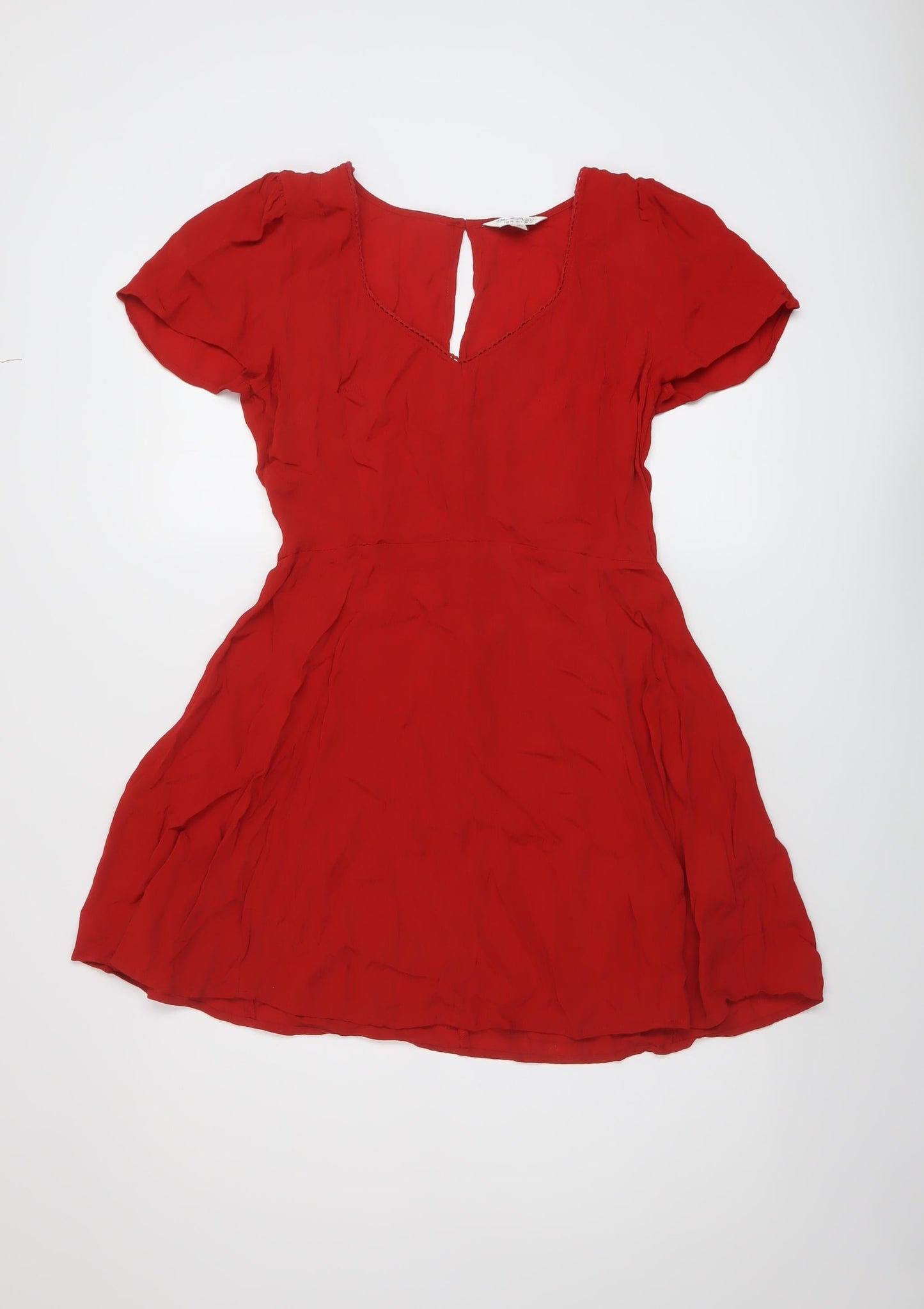 Miss Selfridge Womens Red Viscose A-Line Size 10 V-Neck Buckle