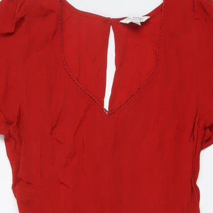 Miss Selfridge Womens Red Viscose A-Line Size 10 V-Neck Buckle