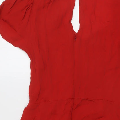 Miss Selfridge Womens Red Viscose A-Line Size 10 V-Neck Buckle