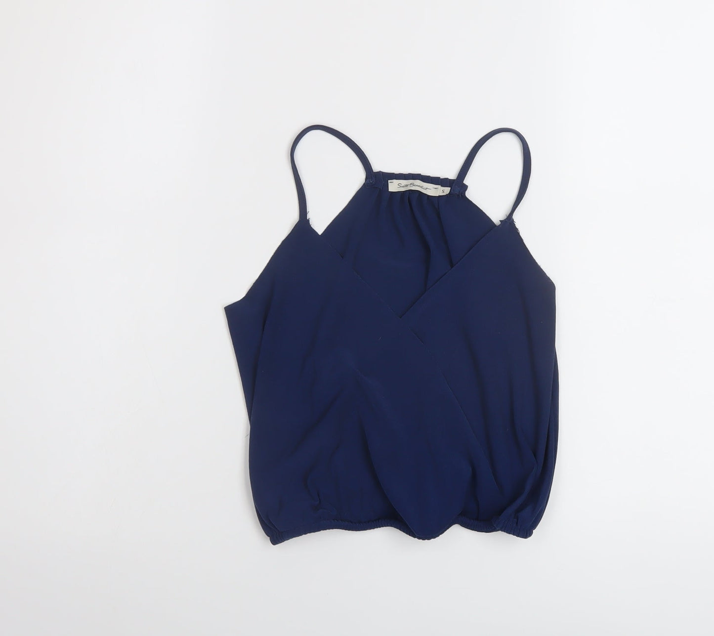 Suite Benedict Womens Blue Polyester Cropped T-Shirt Size S V-Neck