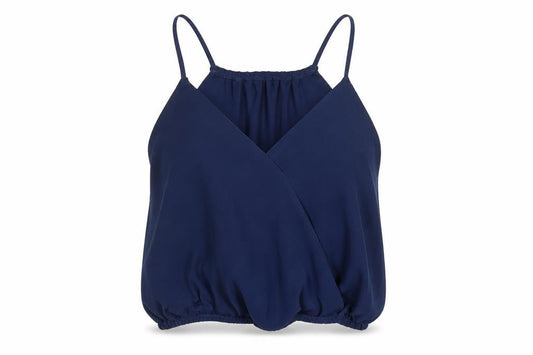 Suite Benedict Womens Blue Polyester Cropped T-Shirt Size S V-Neck