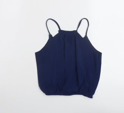 Suite Benedict Womens Blue Polyester Cropped T-Shirt Size S V-Neck