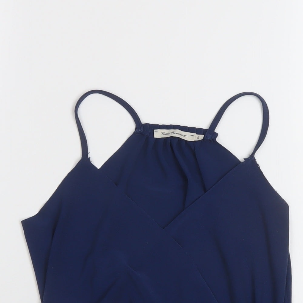 Suite Benedict Womens Blue Polyester Cropped T-Shirt Size S V-Neck