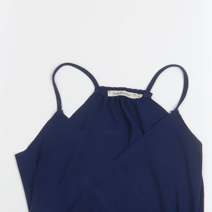 Suite Benedict Womens Blue Polyester Cropped T-Shirt Size S V-Neck