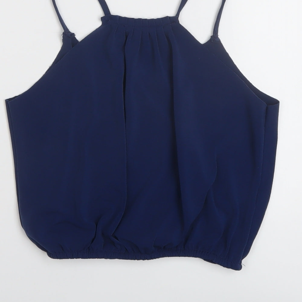 Suite Benedict Womens Blue Polyester Cropped T-Shirt Size S V-Neck
