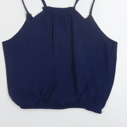 Suite Benedict Womens Blue Polyester Cropped T-Shirt Size S V-Neck