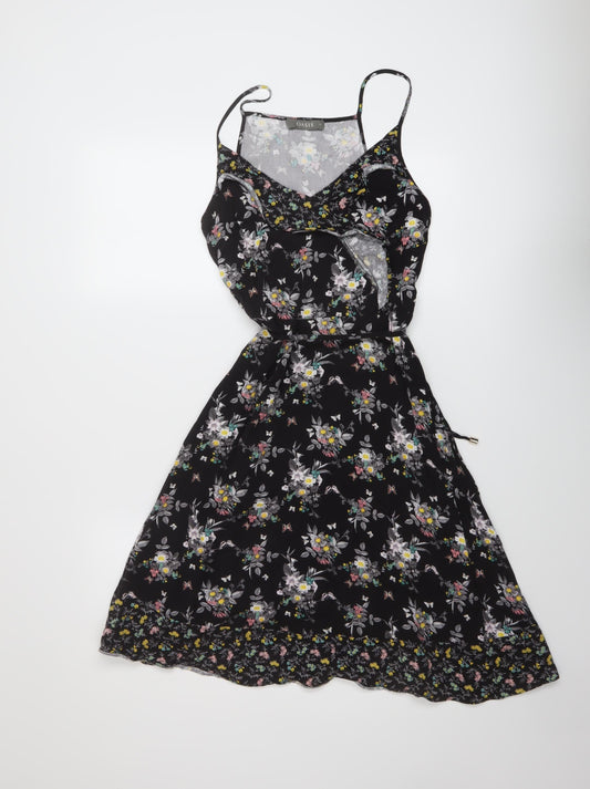 Oasis Womens Black Floral Viscose A-Line Size 12 V-Neck Pullover