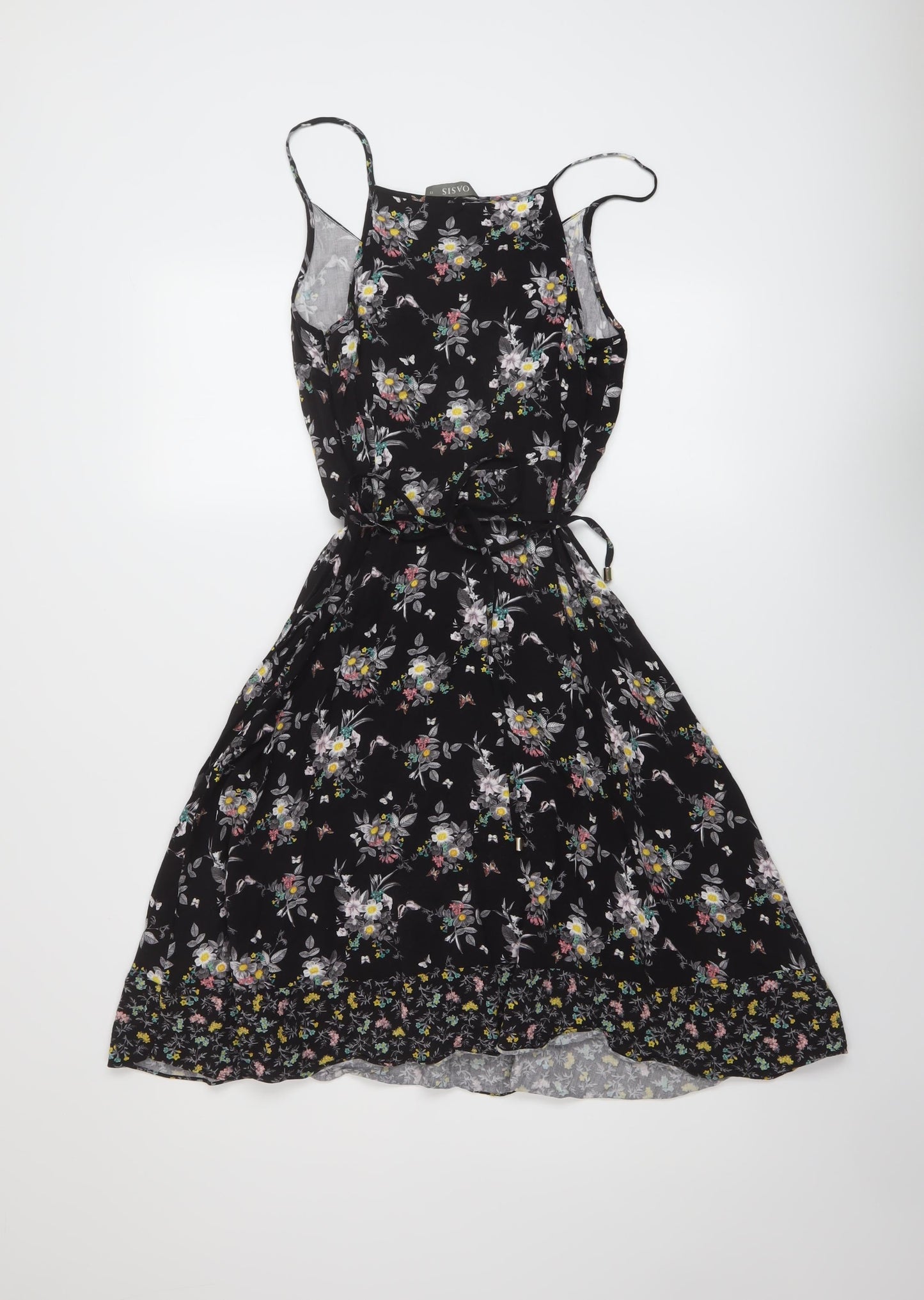 Oasis Womens Black Floral Viscose A-Line Size 12 V-Neck Pullover