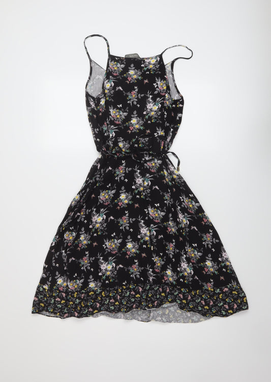 Oasis Womens Black Floral Viscose A-Line Size 12 V-Neck Pullover