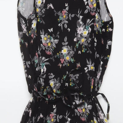 Oasis Womens Black Floral Viscose A-Line Size 12 V-Neck Pullover