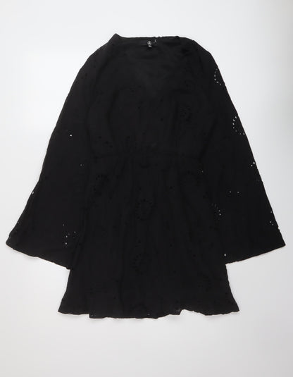 Missguided Womens Black Cotton A-Line Size 6 V-Neck Pullover