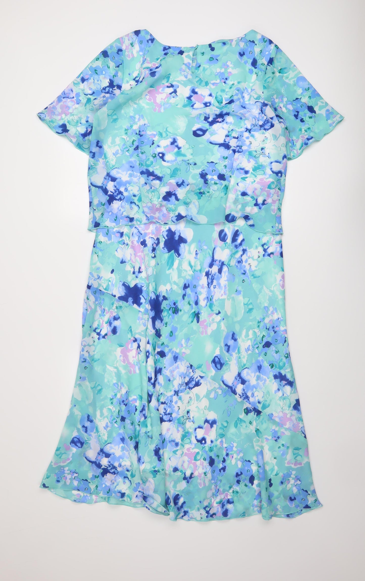 Emma Blake Womens Blue Floral Polyester A-Line Size 12 Cowl Neck Button