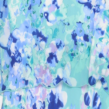 Emma Blake Womens Blue Floral Polyester A-Line Size 12 Cowl Neck Button