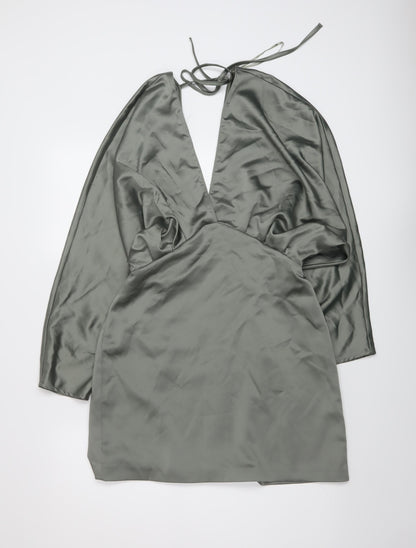 Zara Womens Green Polyester Mini Size M V-Neck Zip