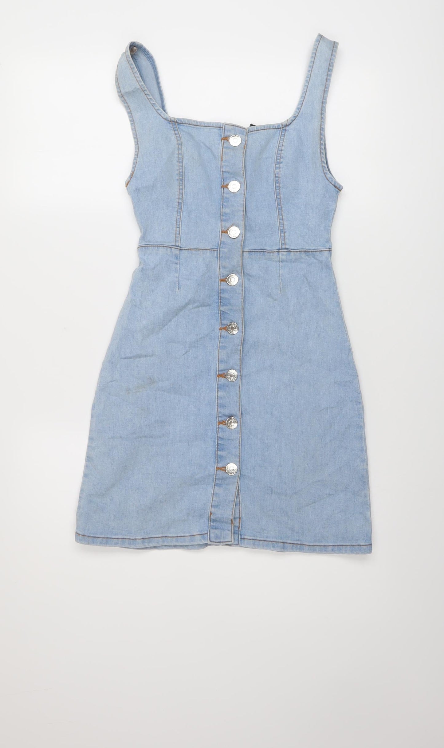 Denim & Co. Womens Blue Cotton A-Line Size 6 Round Neck Button