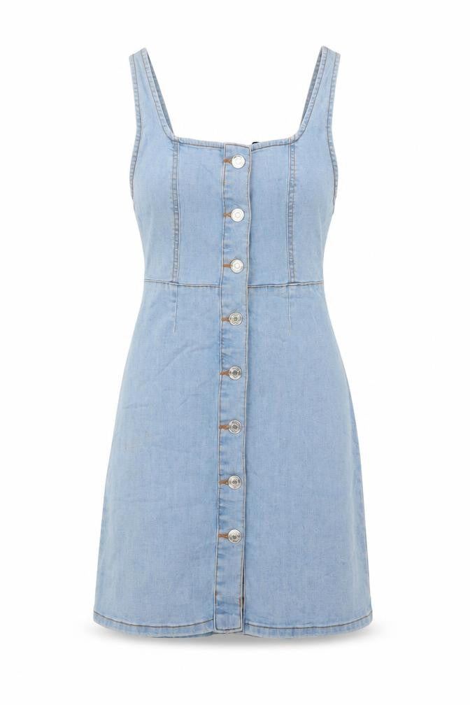 Denim & Co. Womens Blue Cotton A-Line Size 6 Round Neck Button