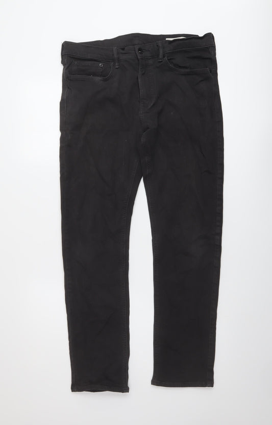 Marks and Spencer Mens Beige Cotton Straight Jeans Size 34 in L31 in Regular Button