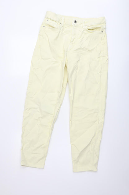 Marks and Spencer Womens Yellow Cotton Mom Jeans Size 10 L25 in Regular Button
