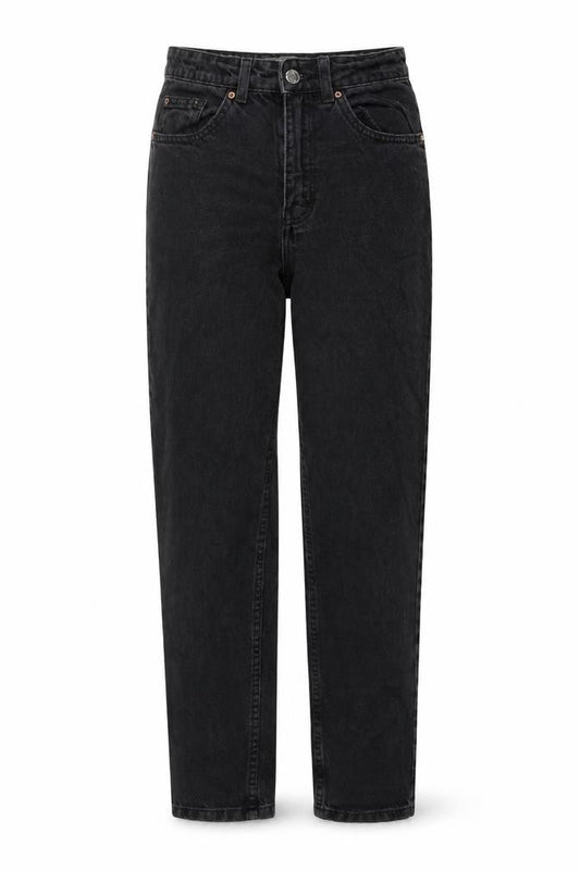 Front view of Denim & Co. women’s grey cotton mom jeans, size UK 8, 28-inch leg regular button