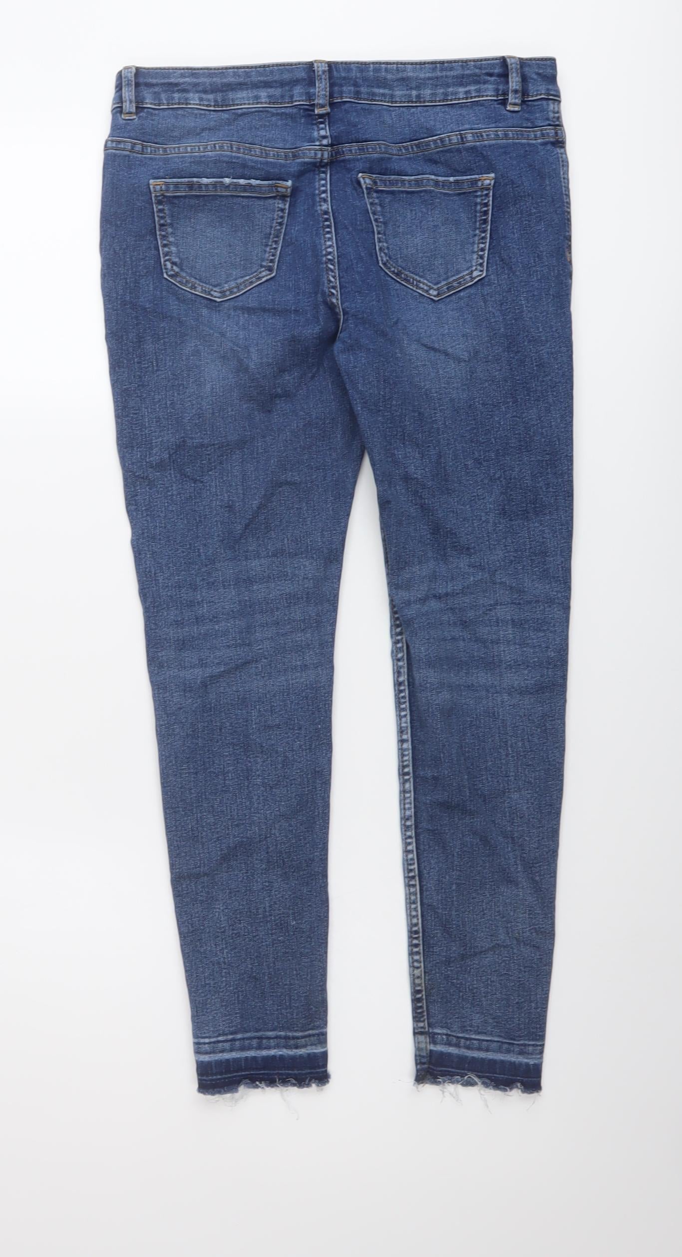 Marks and Spencer Girls Blue Cotton Skinny Jeans Size 11-12 Years Regular Button