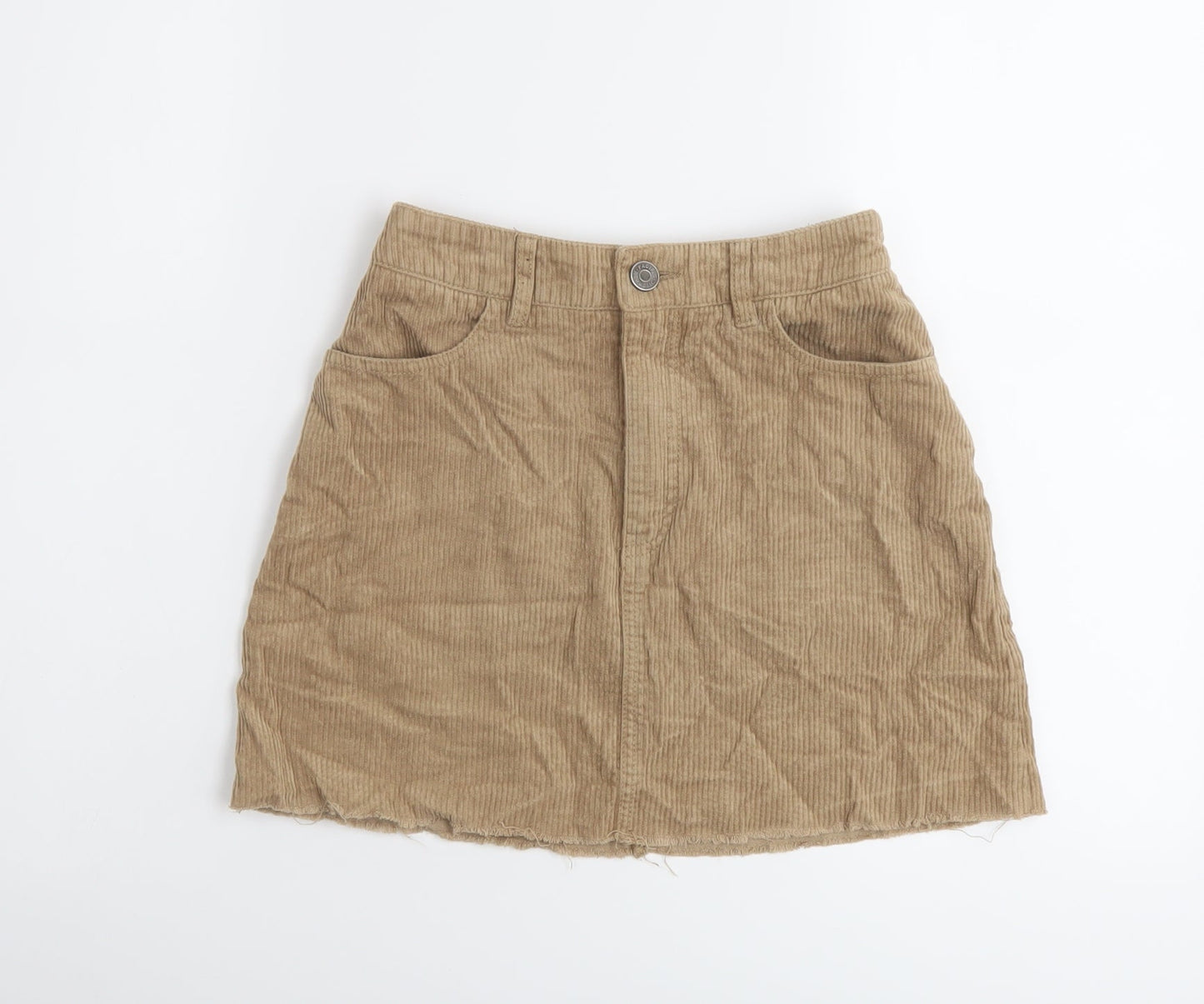 Bershka Womens Beige Cotton Mini Skirt Size XS Button