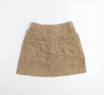 Bershka Womens Beige Cotton Mini Skirt Size XS Button