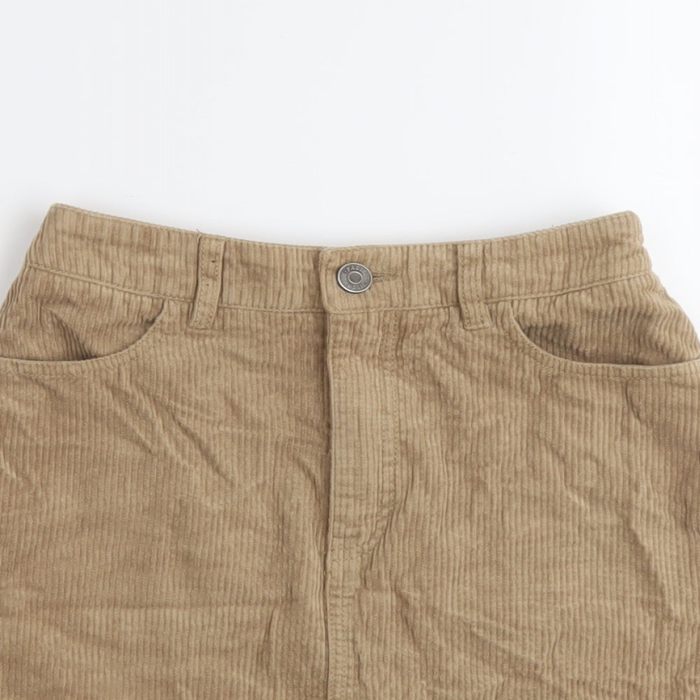 Bershka Womens Beige Cotton Mini Skirt Size XS Button