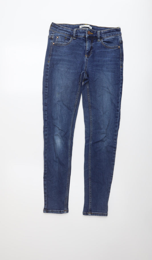 Zara Womens Blue Cotton Skinny Jeans Size 8 L27 in Regular Button