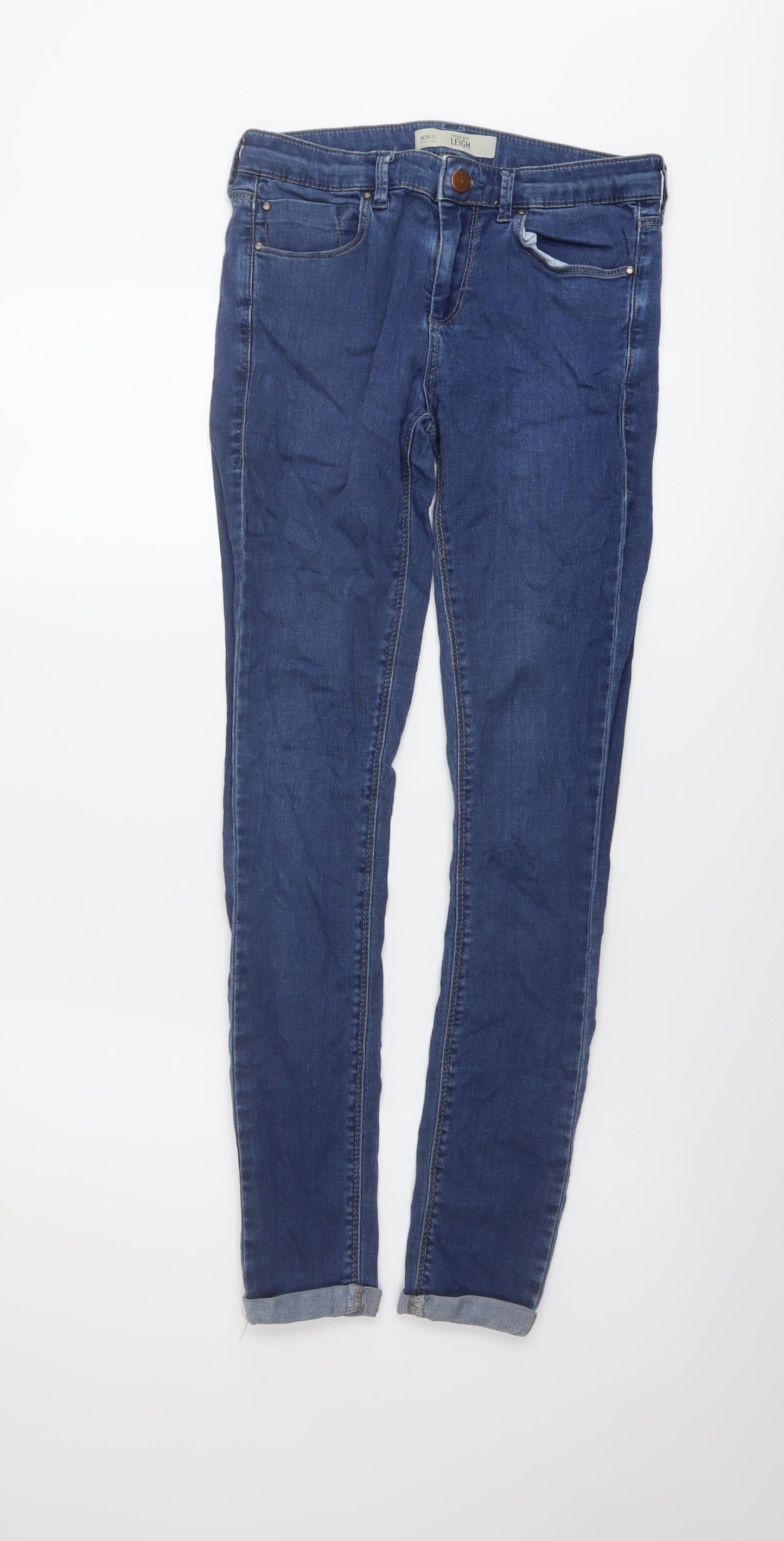 Topshop Womens Blue Cotton Skinny Jeans Size 28 L28 in Regular Button
